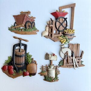 Vintage Homco Metal Wall Hanging Set 5 pieces Cottage Farm Core 1976